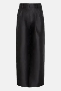 Satin Twill High Waisted Wide Leg Trousers