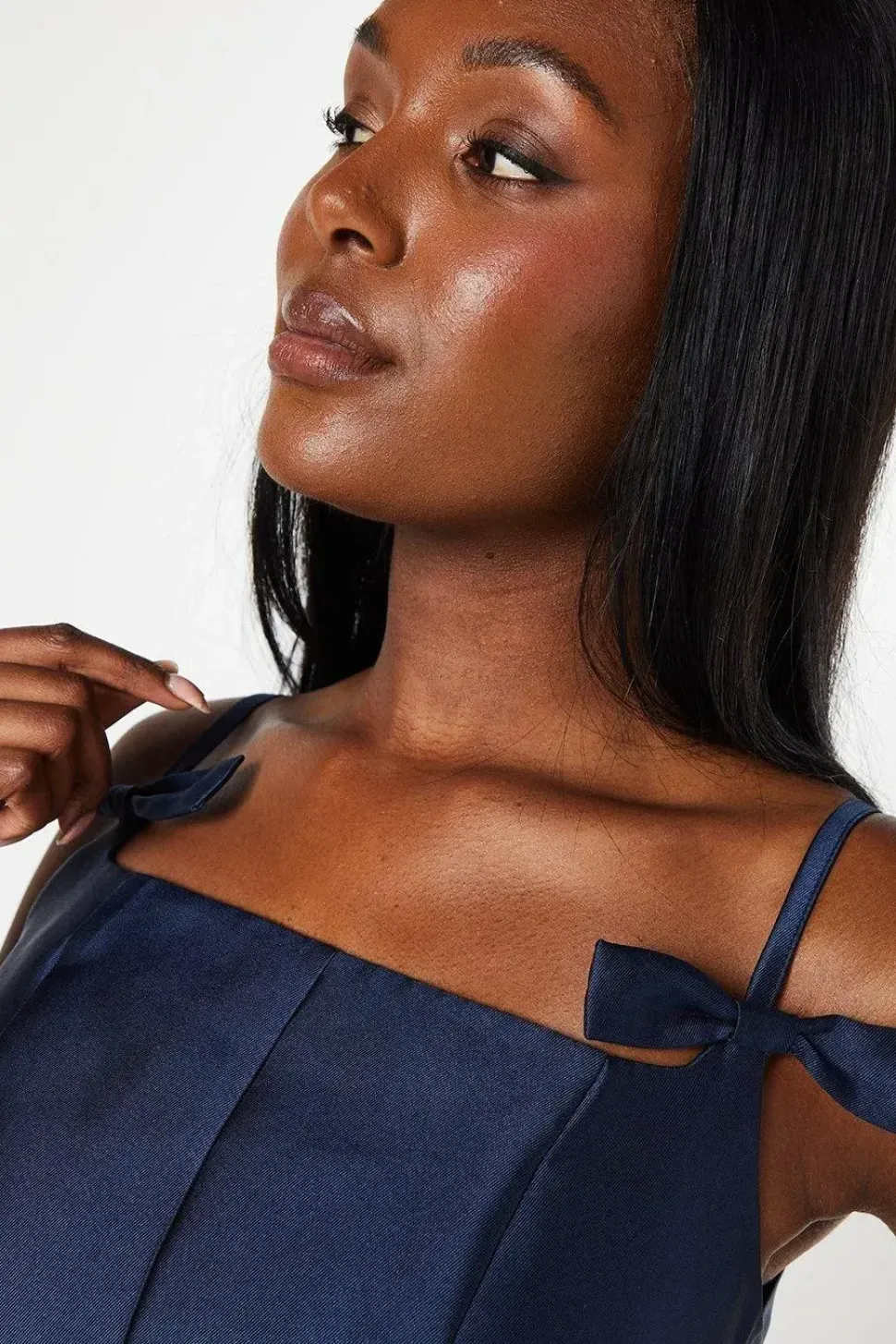 Satin Twill Square Neck Panelled Midi Wedding Guest Dress