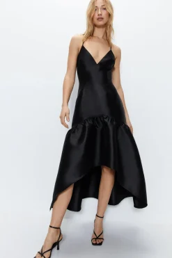 Satin Twill Structured Midi Dress