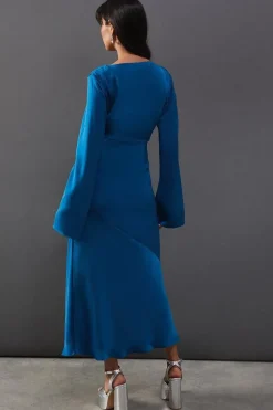 Satin Twist Front Bias Midi Dress
