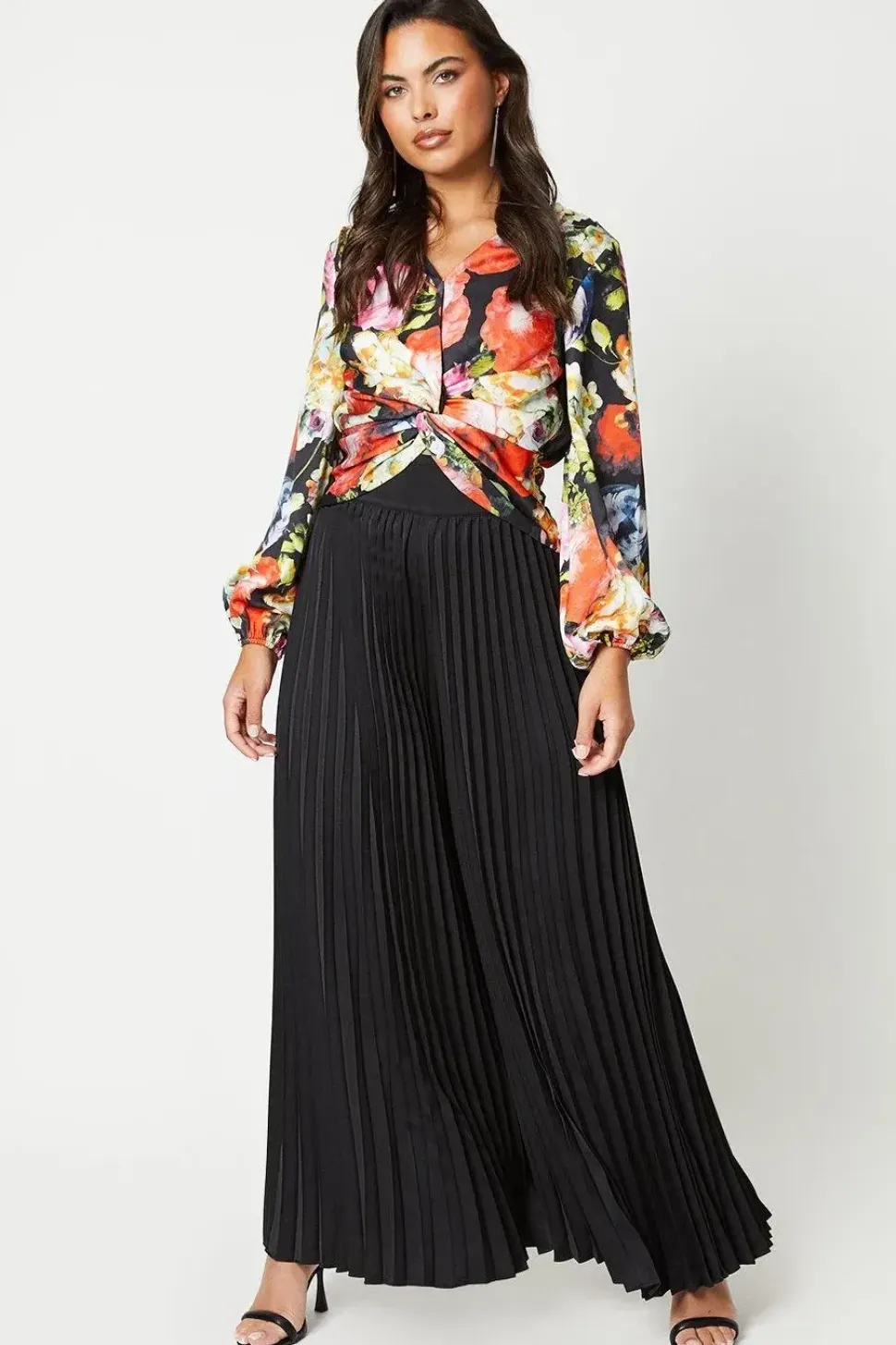 Satin Twist Front Blouson Sleeve Top
