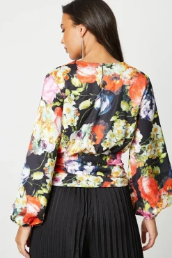 Satin Twist Front Blouson Sleeve Top