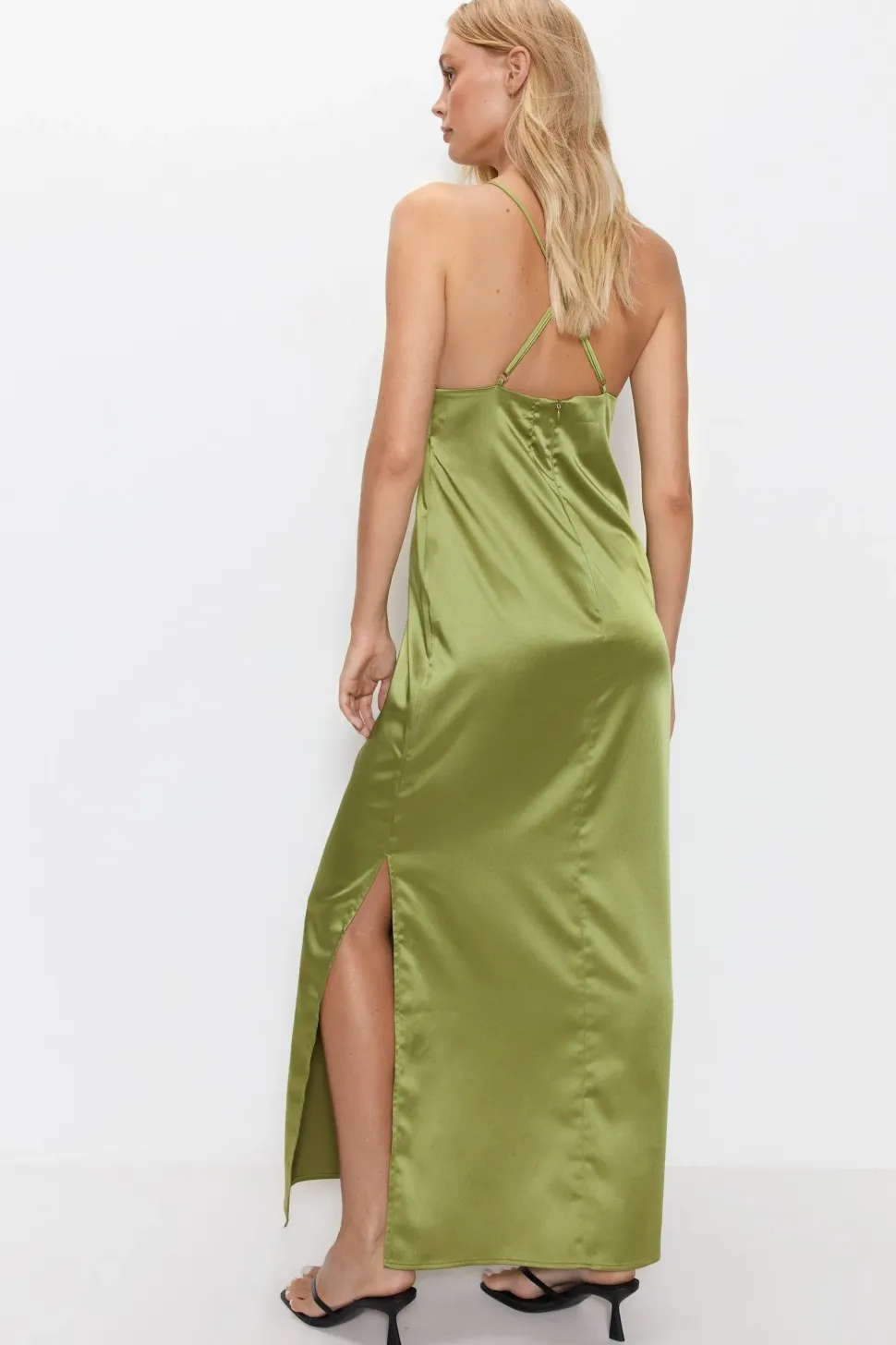 Satin V Neck Strappy Slip Dress