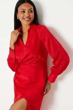 Satin Wrap Front Shirt Dress