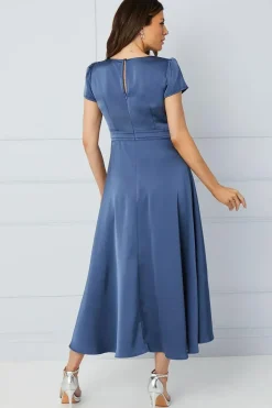 Satin Wrap High Low Midi Dress
