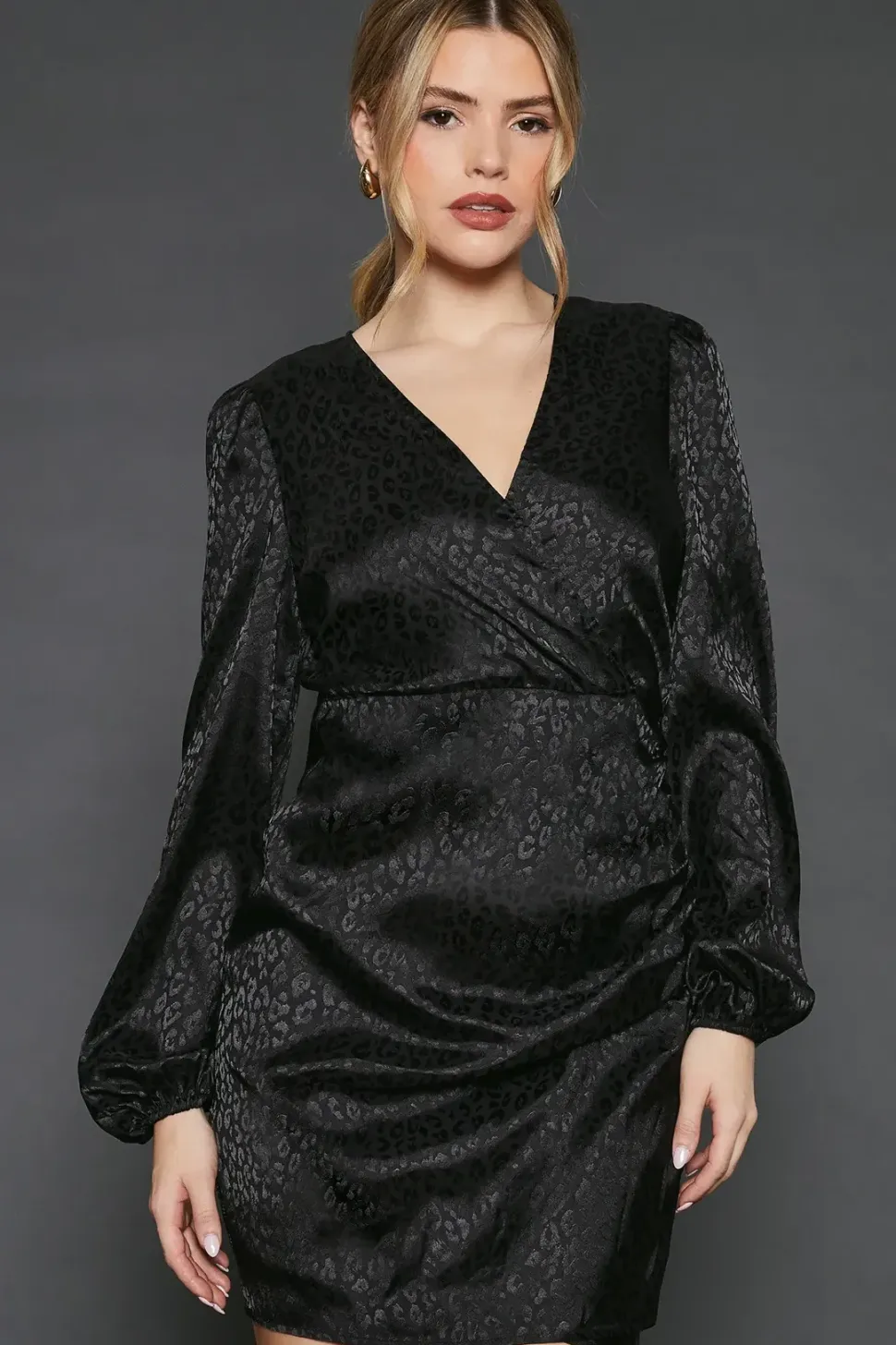 Satin Wrap Long Sleeve Mini Dress