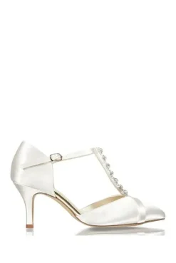 Satin 'Anika' Mid Heel Crystal T-bar Court Shoes