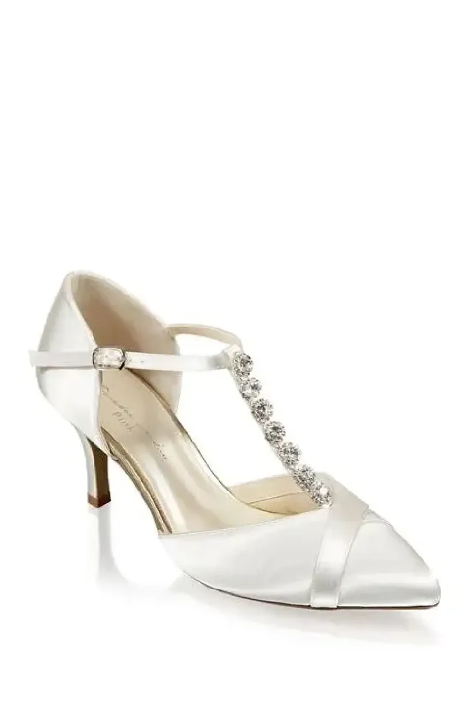 Satin 'Anika' Mid Heel Crystal T-bar Court Shoes