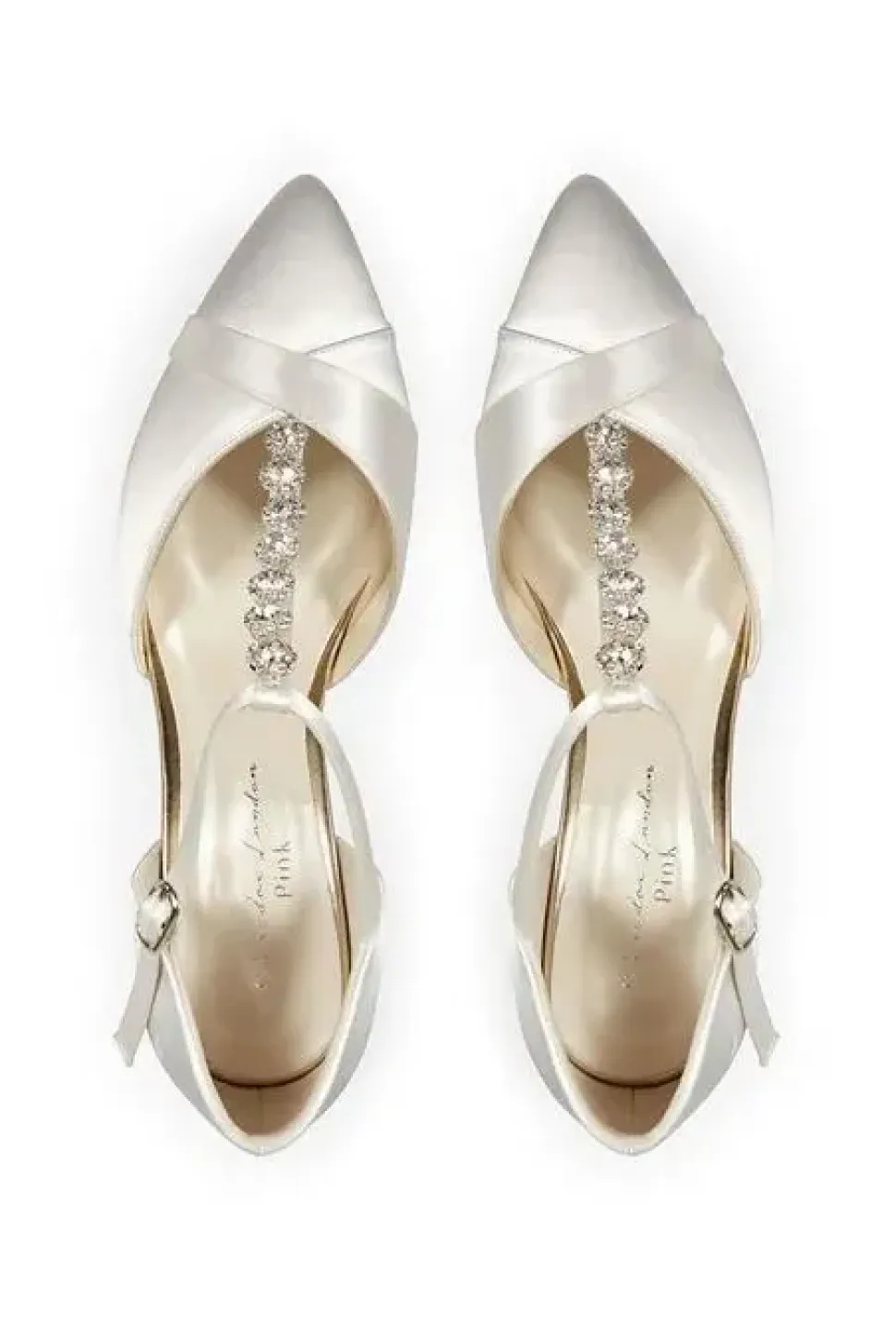 Satin 'Anika' Mid Heel Crystal T-bar Court Shoes