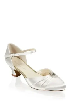 Satin 'Avalyn' Mid Vintage Block Heel Wide Fit Court Shoes