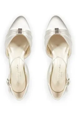 Satin 'Avalyn' Mid Vintage Block Heel Wide Fit Court Shoes
