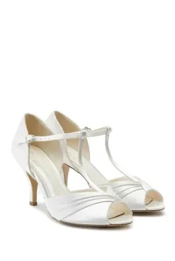 Satin 'Belvoir' Mid Heel Peep Toe T-bar Sandals