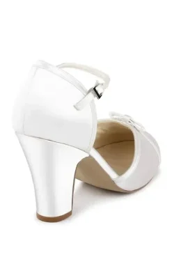 Satin 'Castello' High Heel Block Heel Court Shoes