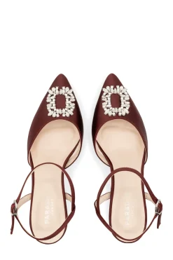 Satin 'Cerys' Mid Heel Ankle Strap Stiletto Shoe