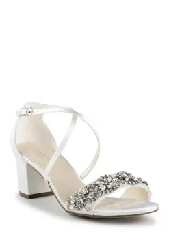 Satin 'Evangeline' Low Heel Ankle Strap Sandal