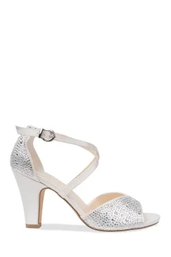 Satin 'Halo' Block Heel Crystal Sandal