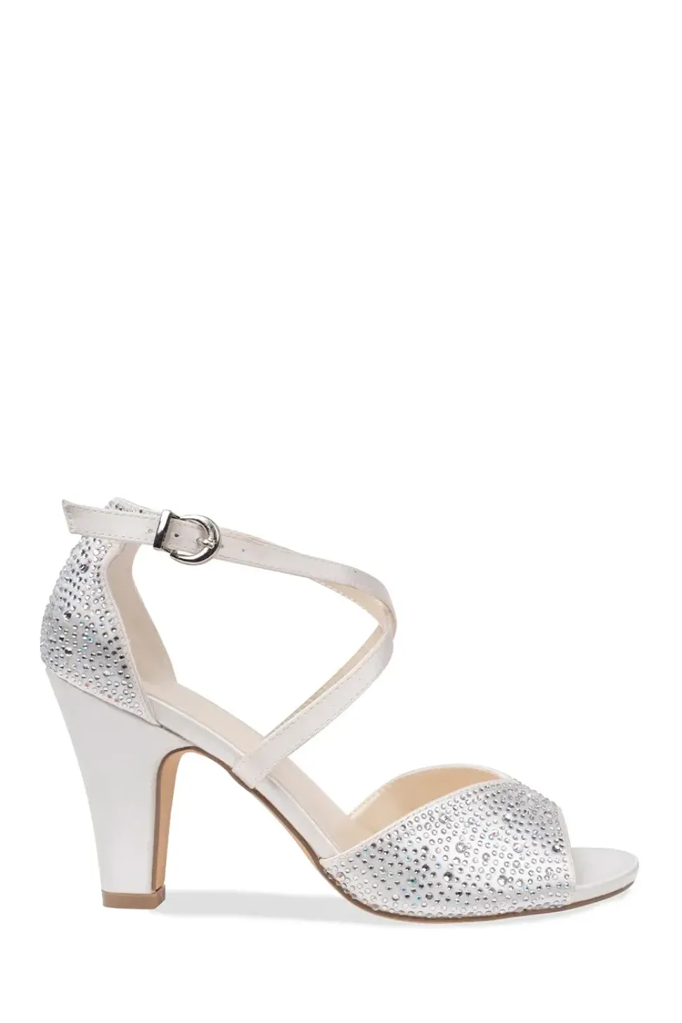 Satin 'Halo' Block Heel Crystal Sandal