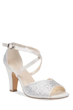 Satin 'Halo' Block Heel Crystal Sandal