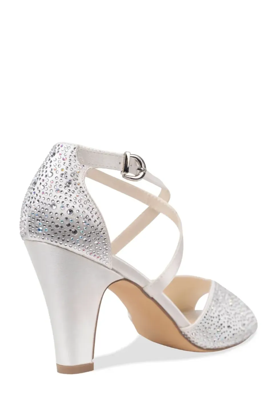 Satin 'Halo' Block Heel Crystal Sandal