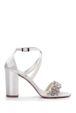 Satin 'Hira' Embroidered High Block Heel Sandals