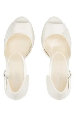 Satin 'Kyrie' High Block Heel Ankle Strap Peep Toe Sandals