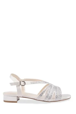 Satin 'Quill' WIDE FIT Low Heel Crytal Sandal