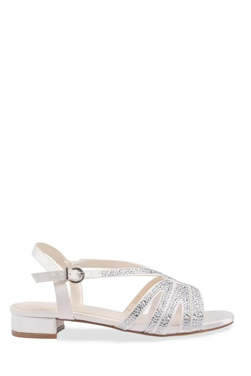 Satin 'Quill' WIDE FIT Low Heel Crytal Sandal