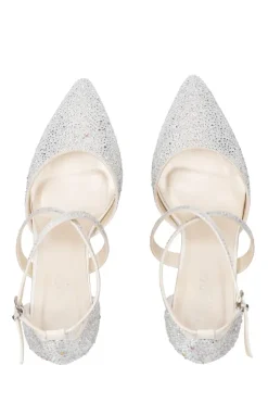 Satin 'Sienna' Cross Strap Crystal Court Shoes