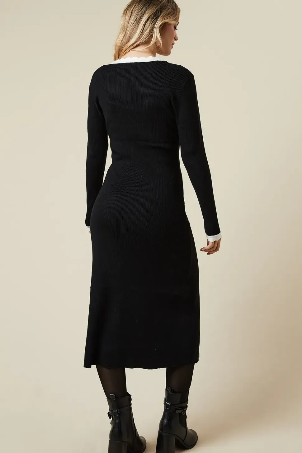 Scallop Edge Button Down Knitted Midi Dress