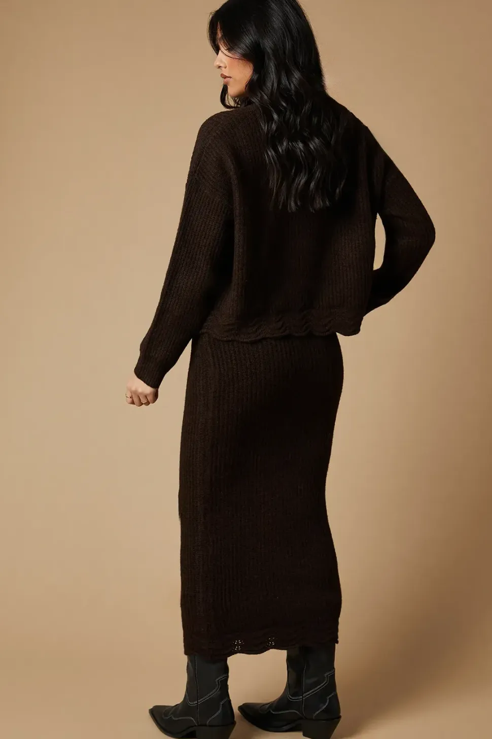 Scalloped Hem Knitted Skirt Co Ord