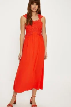 Scallop Lace Bodice Strappy Midi Dress