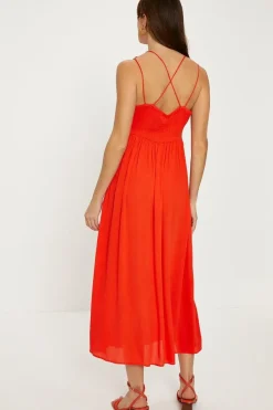 Scallop Lace Bodice Strappy Midi Dress