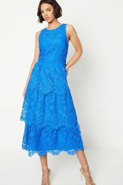 Scallop Lace Tiered Midi Skirt