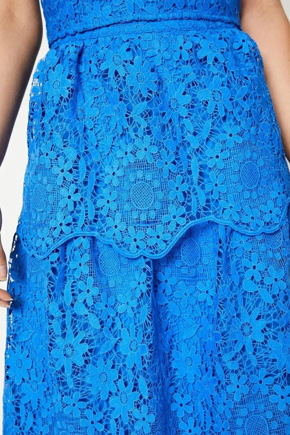 Scallop Lace Tiered Midi Skirt