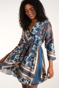 Scarf Print Batwing Crossover Dress