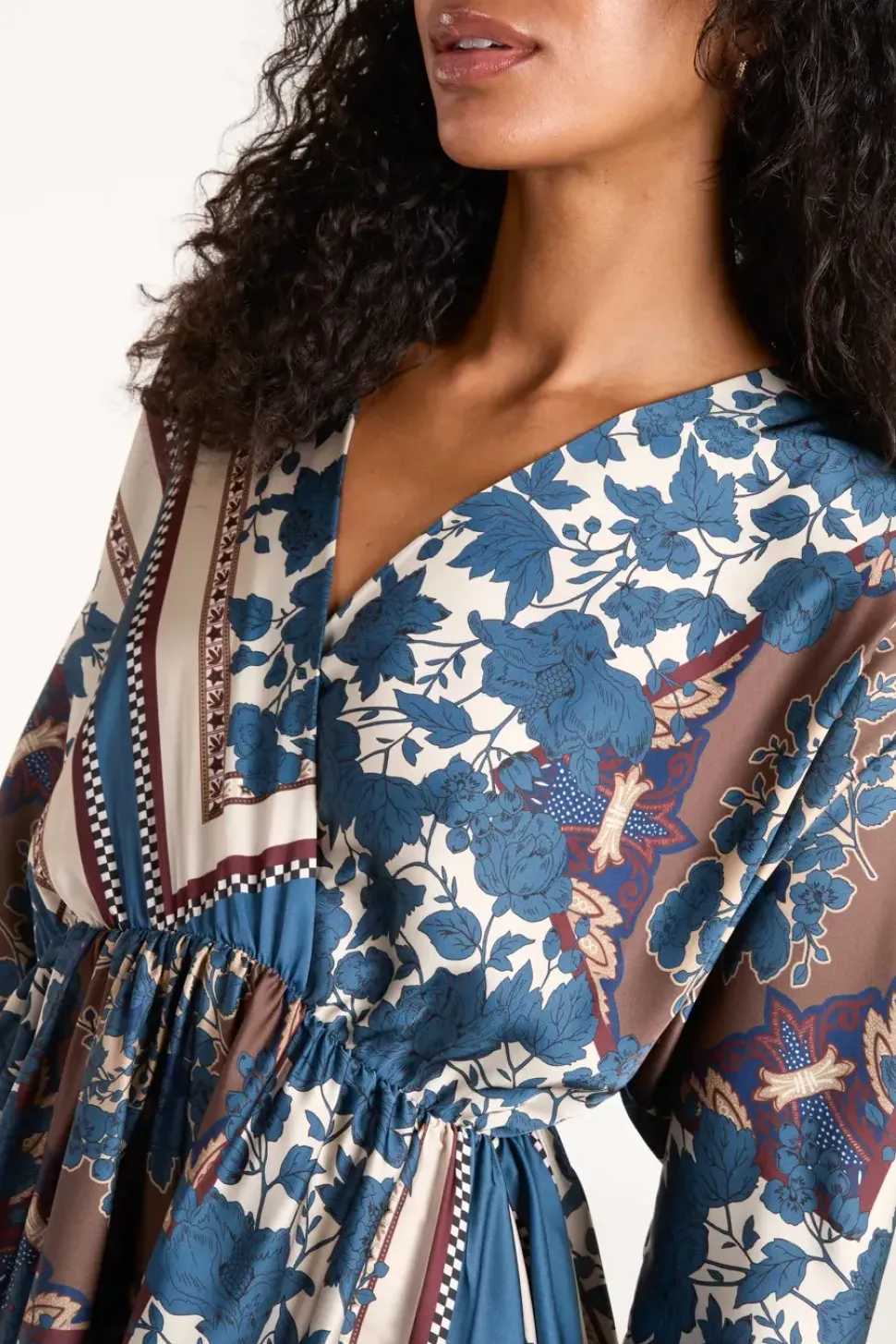 Scarf Print Batwing Crossover Dress