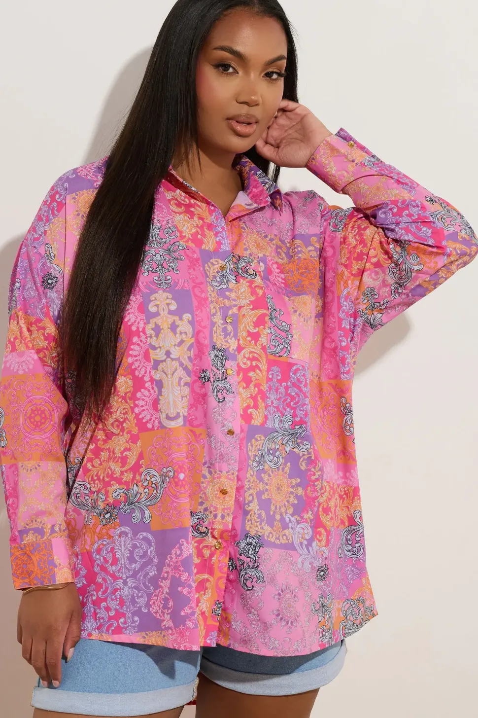 Scarf Print Boyfriend Shirt