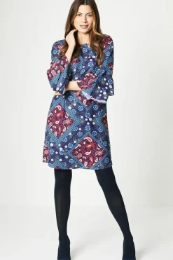 Scarf Print Flute Sleeve Shift Dress