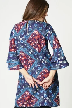 Scarf Print Flute Sleeve Shift Dress