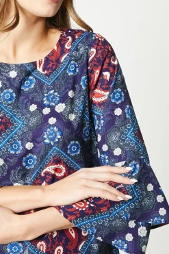 Scarf Print Flute Sleeve Shift Dress