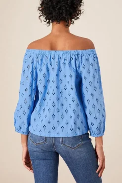 Schiffli Crop Sleeve Bardot Top