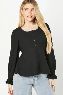 Scoop Neck Button Tea Blouse