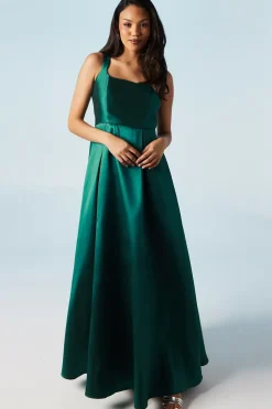 Scoop Neck Full Skirted Twill Bridesmaids Dress