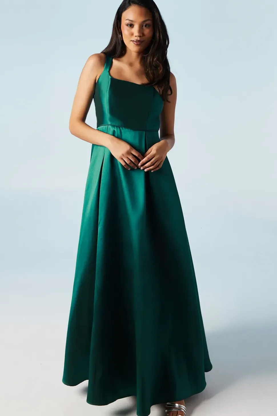 Scoop Neck Full Skirted Twill Bridesmaids Dress