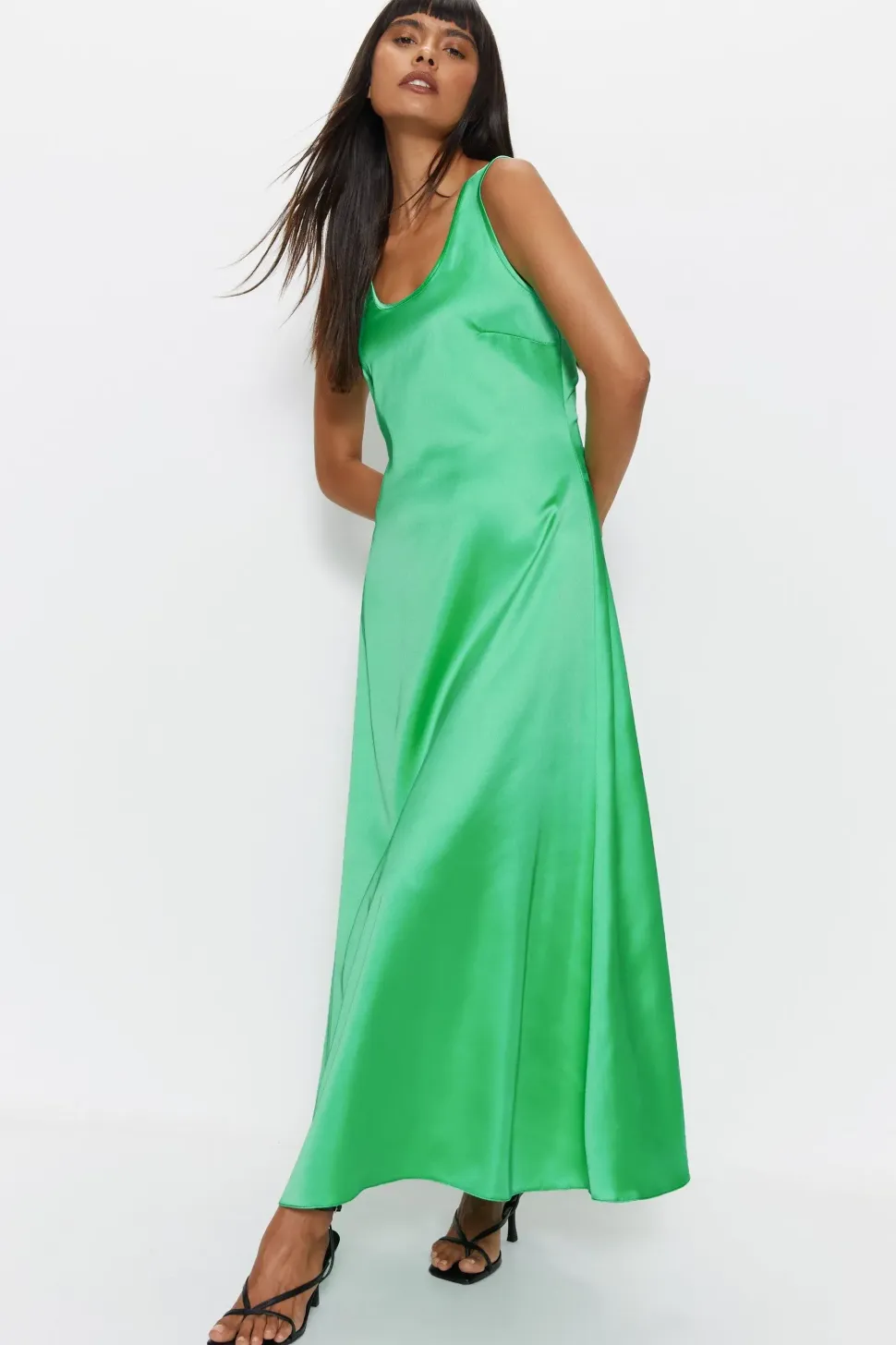 Scoop Neck Satin Midi Slip Dress