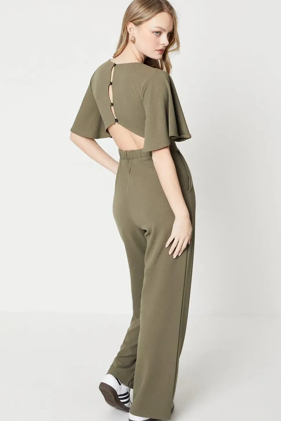 Scuba Crepe Flute Sleeve Wide Leg Jumpsuit