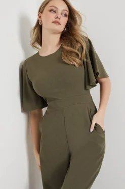 Scuba Crepe Flute Sleeve Wide Leg Jumpsuit