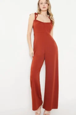 Scuba Crepe Keyhole Detail Strappy Wide Leg Jumpsuit