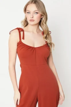 Scuba Crepe Keyhole Detail Strappy Wide Leg Jumpsuit