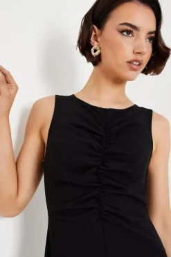 Scuba Crepe Ruched Front Wide Leg Jumpsuit